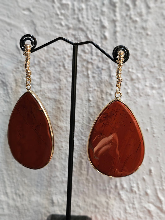 Redstone Agate Natural Stone Slice Gemstone Earring