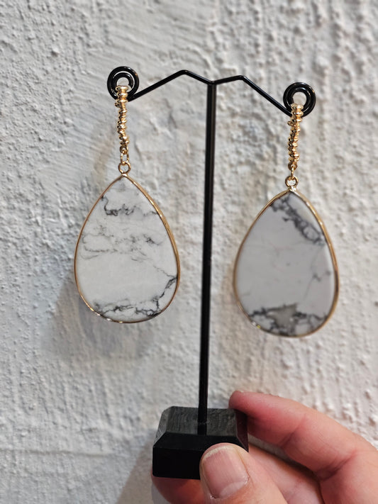 White Agate Natural Stone Slice Gemstone Earring