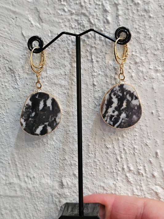 Black/White Jasper Natural Stone Slice Gemstone Earring